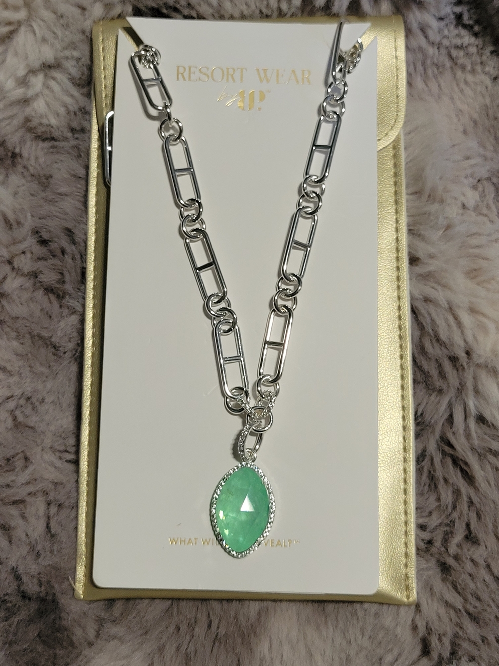 Resort Wear by BP Silver Chain Necklace with Green Pendant